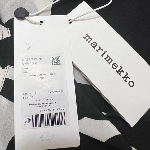 Marimekko GABRO PIENI UNIKKO blouse Long sleeve Black and off white Floral Top - Picture 10 of 13